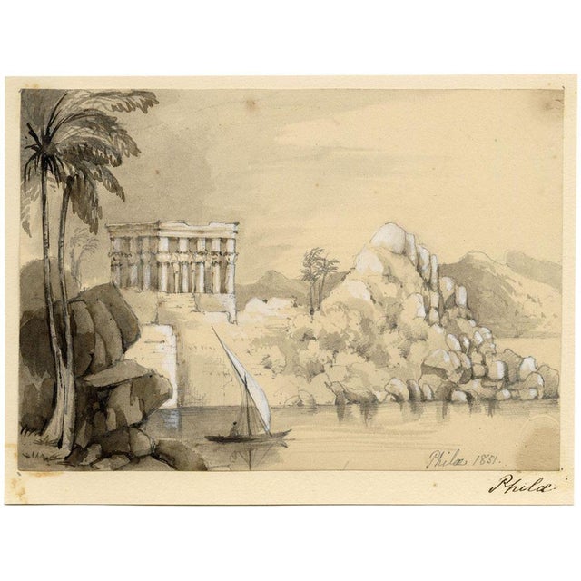 An original 1851 graphite drawing, Isabella Foster, Temple of Isis, Philae, Egypt.A beautiful drawing in graphite, grey...