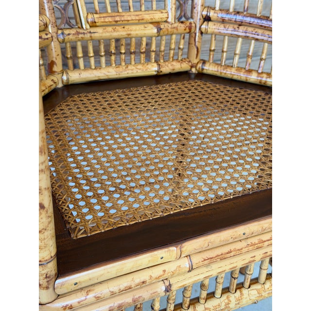 Brown A Pair-Restored Thomasville Brighton Pavilion Scorched Bamboo Armchairs For Sale - Image 8 of 12