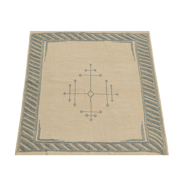 2010s 2010s Rug & Kilim’s Sofreh-Style Persian Kilim in Beige With Blue Medallion For Sale - Image 5 of 7