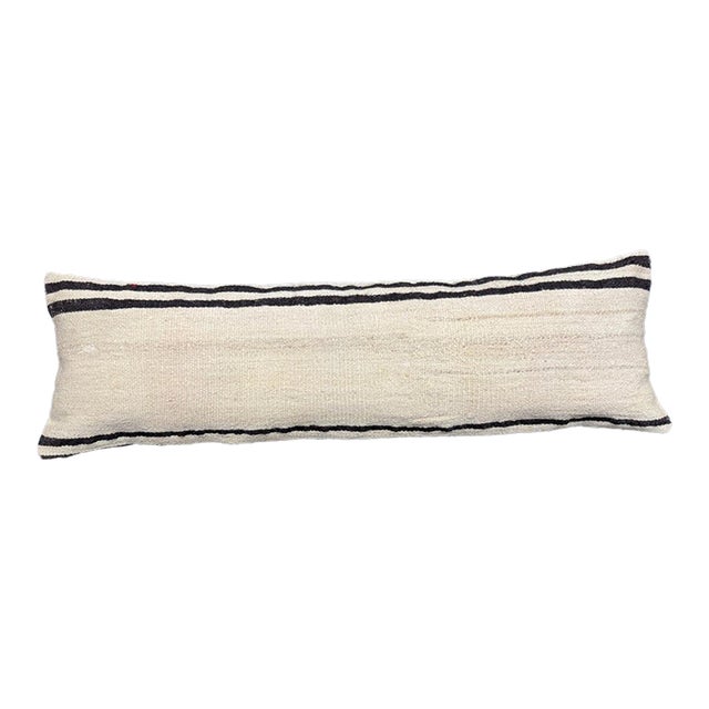 Turkish Hemp Pillow Cushion Natural Beige Black Cushion Cover 14"x45" For Sale