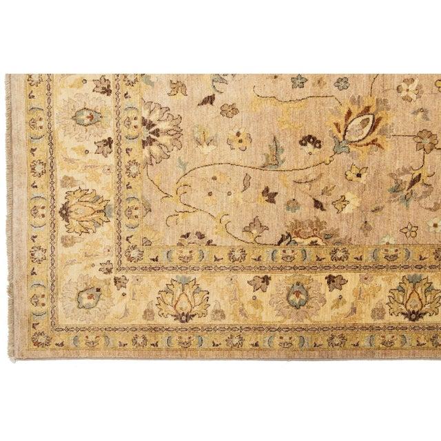 Beige Beige Handmade Modern Oushak Wool Rug With Floral Motif For Sale - Image 8 of 11
