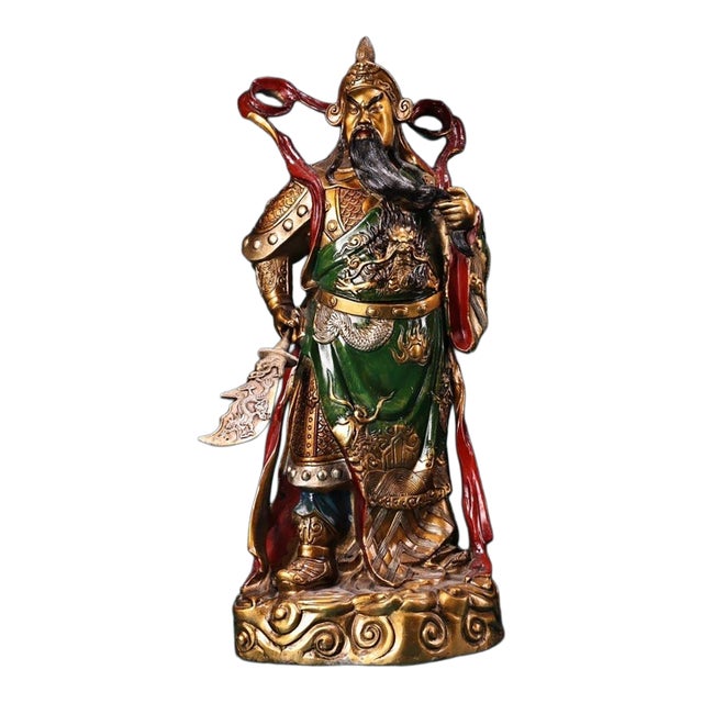 Late 19th Century Polychrome Bronze Guan Gong Statue, Warrior Figure, 5kg For Sale