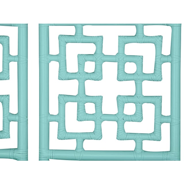 This headboard features classic Rattan design in a geometric pattern. Constructed of solid rattan and hand bound with...