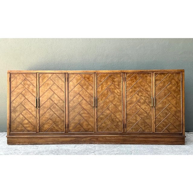 Chocolate Vintage American of Martinsville Chevron Wood Credenza For Sale - Image 8 of 13