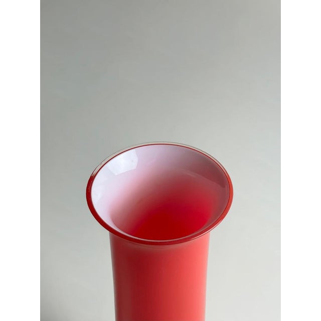 Red Red Cased Glass Column Vase from Empoli, Italy, 1970s For Sale - Image 8 of 10