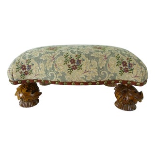 Vintage 1993 MacKenzie-Childs Aurora Carved Leaf Footstool Tapestry Ottoman Accent For Sale