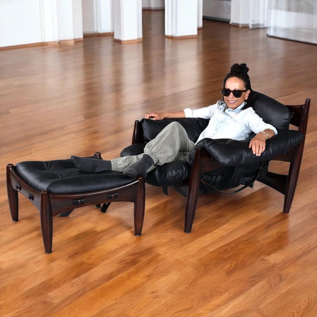 Brazilian Rosewood & Leather Sling Chair and Ottoman by Sergio Rodrigues for Isa For Sale - Image 9 of 18