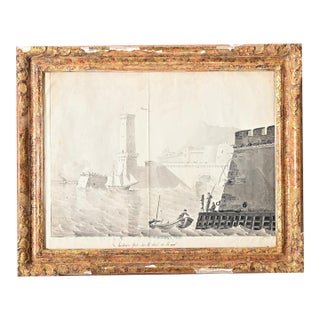 French 19th Century Framed Seaside Lithograph For Sale