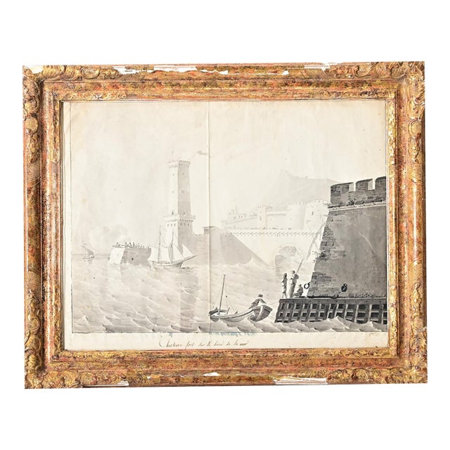 French 19th Century Framed Seaside Lithograph For Sale