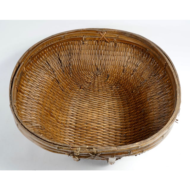 Brown Large Vintage Chinese Handwoven Water Basket For Sale - Image 8 of 11