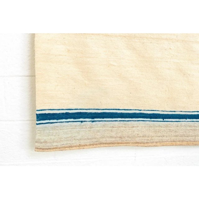 Vintage Moroccan Beige & Blue Striped Wool Kilim Floor Rug or Blanket, 5'10'' X 7’4'' For Sale - Image 10 of 11