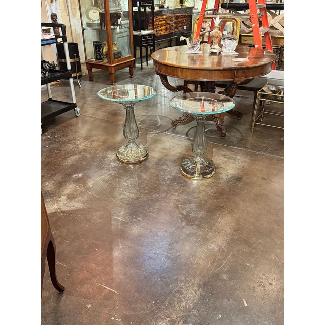 Pair of Murano Glass Fontana Green Side Tables For Sale - Image 13 of 17