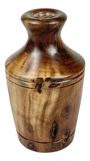 Vintage Rustic Wood Hand Turned Vase With Glass Liner
