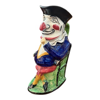 Antique French Majolica Punch Character Toby Jug Pitcher For Sale