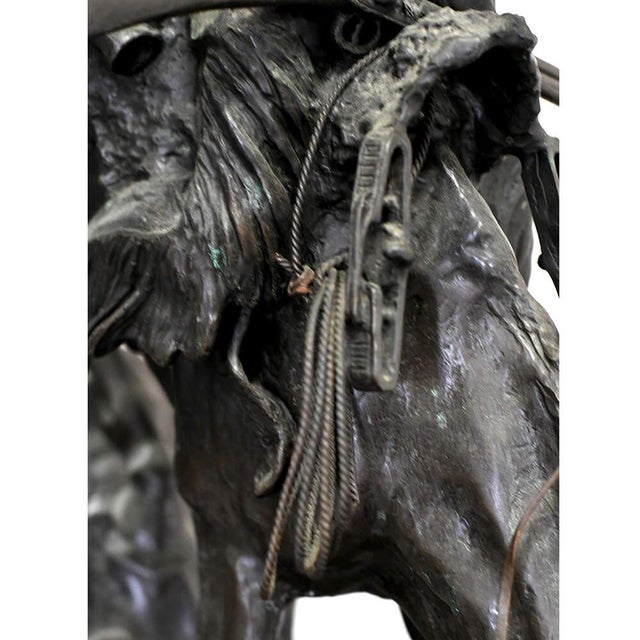 Bronze Buffalo Signal Sculpture After Frederic Remington on Marble Base For Sale - Image 11 of 13