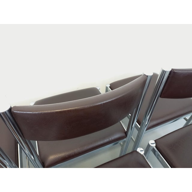 Vintage Chairs in Chromed Metal and Brown Imitation Leather, 1970s, Set of 6 For Sale - Image 18 of 18