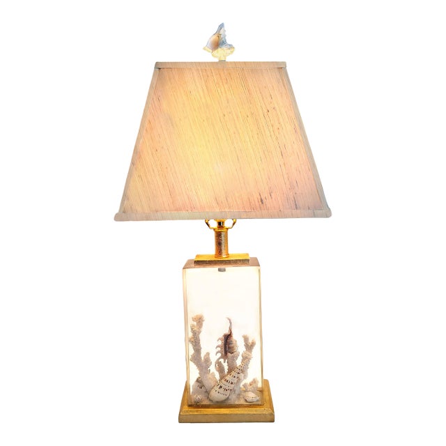 Lamp Shells Seashells Lucite Aquarium & Shade For Sale