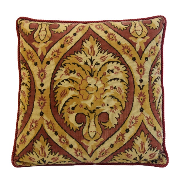 Pair of custom-tailored pillows in a designer Italian linen/cotton-blend cut velvet fabric. Same fabric on reverse. Samuel...