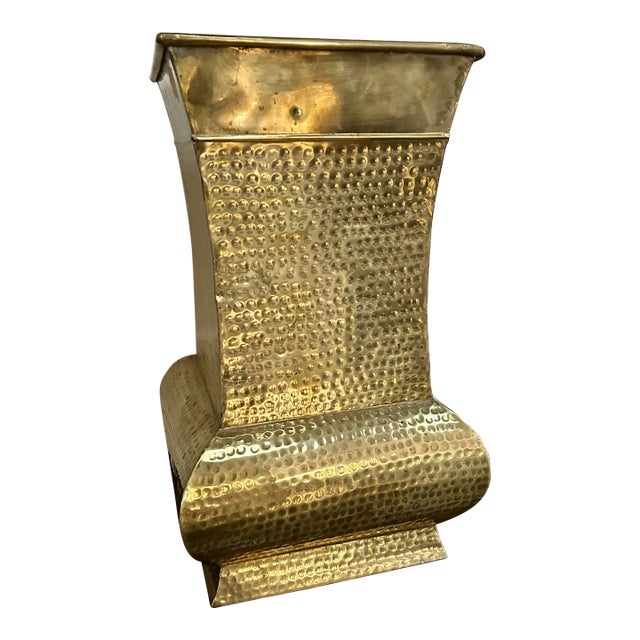 Vintage Hammered Brass Umbrella Stand For Sale