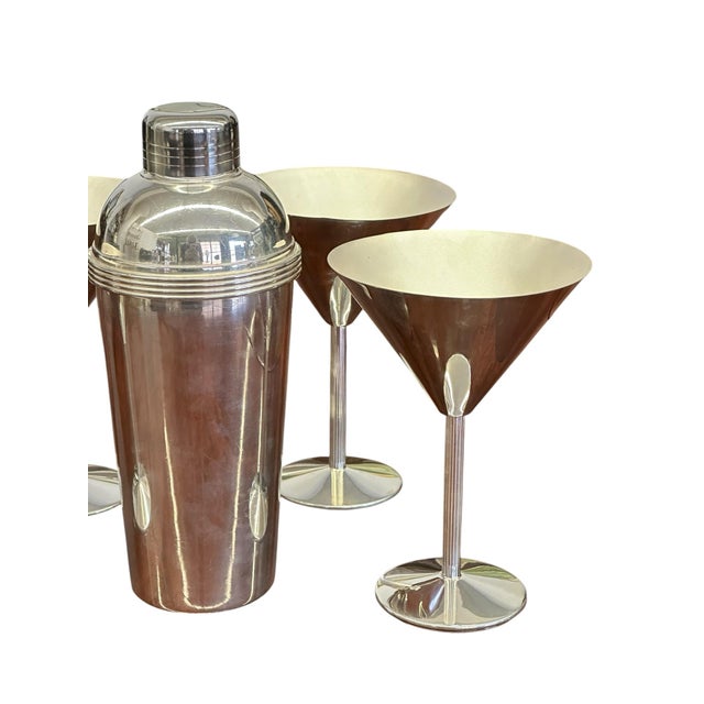 1990s Christofle K-T (Thomas Keller & Adam D. Tihany) Silverplate Cocktail Shaker and Martini Glass Set - Set of 5 For Sale - Image 10 of 15