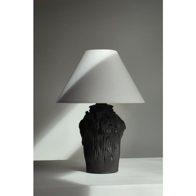 Art Nouveau Table Lamp in Black Terracotta with Poppy Decor from L. Hjort, Denmark, 1920s For Sale - Image 14 of 15