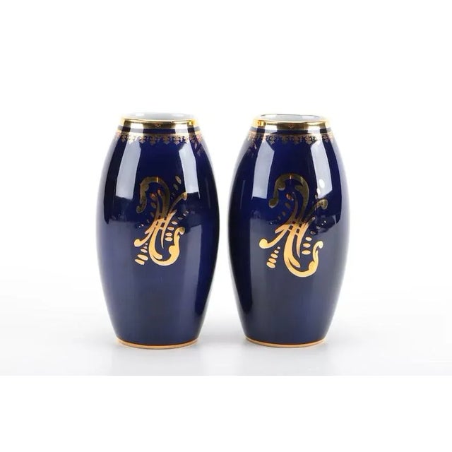 Early 20th Century Early 20th Century Pair of Gilt and Cobalt Limoges Vases For Sale - Image 5 of 6