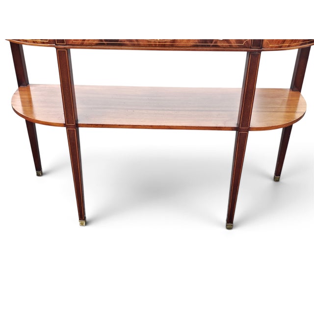 Brown A. H. Davenport and Co. Mahogany and Satinwood Inlaid Two-Tier High Console Table, Circa 1890s For Sale - Image 8 of 17