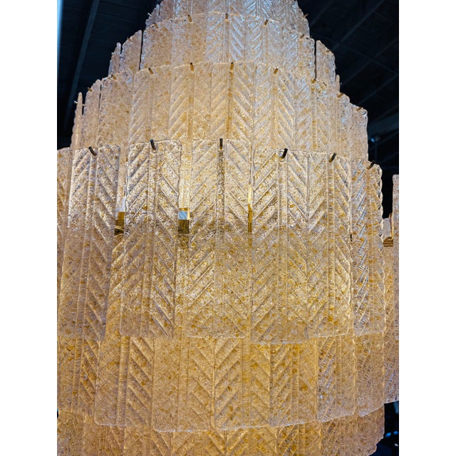 Glass 1970s Monumental Amber Textured Glass Leaf Tiered Chandelier For Sale - Image 7 of 11