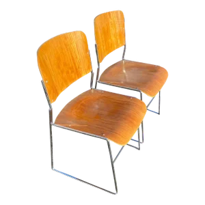 1950s Pair of David Rowland 40/4 Blonde Ash Desk/ Side Chairs