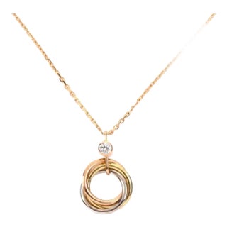 23864 - Cartier Trinity Diamond 18k Tri Gold Pendant Necklace W/Cert For Sale