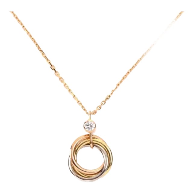 Cartier Trinity Diamond 18k Tri Gold Pendant Necklace W/Cert