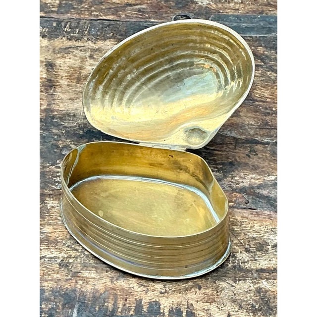Vintage Clamshell Brass Trinket Box For Sale - Image 10 of 12