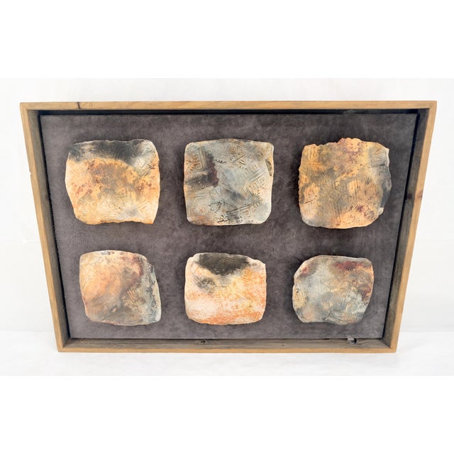 Mid-Century Modern Large 33x47 Framed Fired Clay Wall Art Sculpture Abstract Textures Tray For Sale - Image 3 of 16
