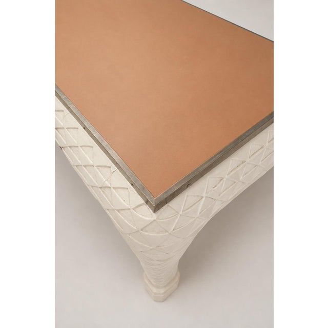 White Italian Painted & Carved Leather Top Desk or Console, Style of John Dickinson For Sale - Image 8 of 8