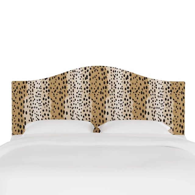 Transitional Kenmore Headboard in Caramel Linen Leopard, King For Sale - Image 3 of 6