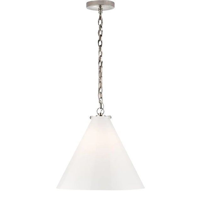 Thomas O'Brien for Visual Comfort Signature Katie Conical Pendant in Polished Nickel with White Glass For Sale
