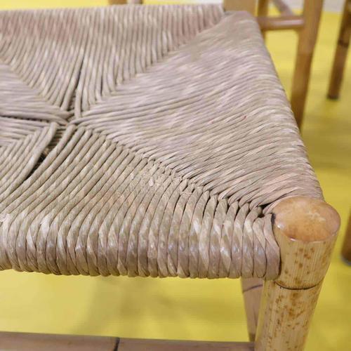 Wood Bamboo Chairs with Woven Straw Seats, Set of 6 For Sale - Image 7 of 9