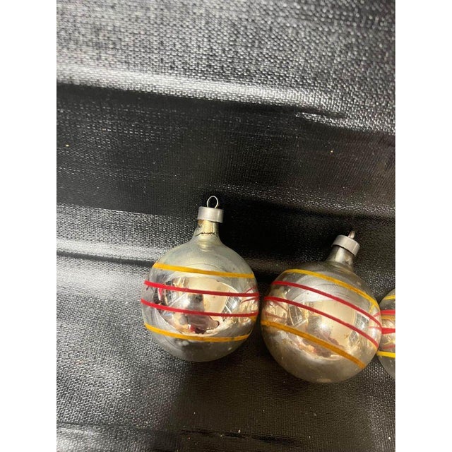 Silver Vintage Lot of 8 Silver Striped Christmas Glass Ball Ornaments Usa For Sale - Image 8 of 10