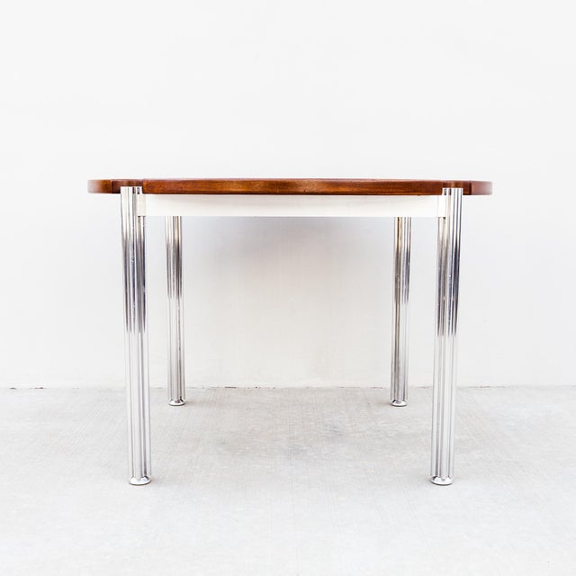 Mid-Century Modern 1970s Restored Mid Century Walnut & Steel Dining Table by Risom Design For Sale - Image 3 of 12