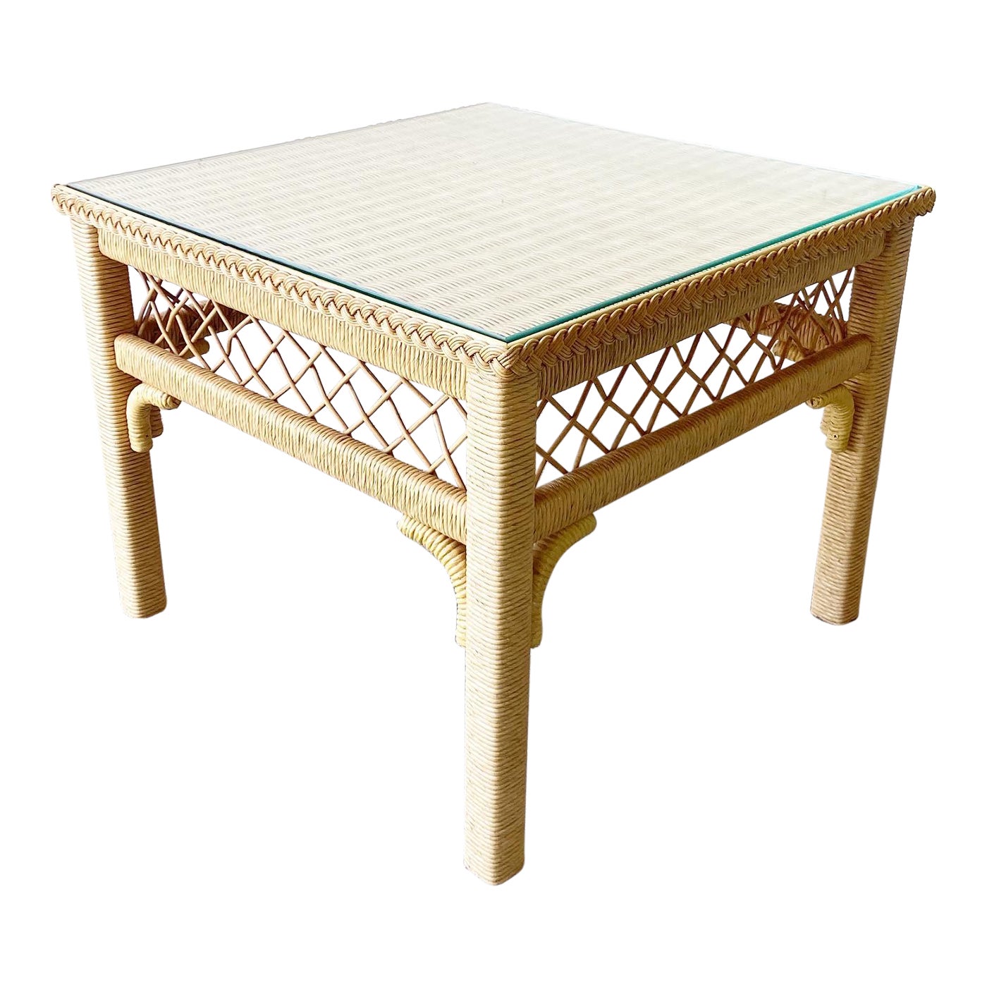 Boho Chic Henry Link Wicker Glass Top Side Table Chairish