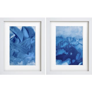 "Splashin I & II" Contemporary Abstract Mixed-Media Painting Diptych, Framed - a Pair For Sale
