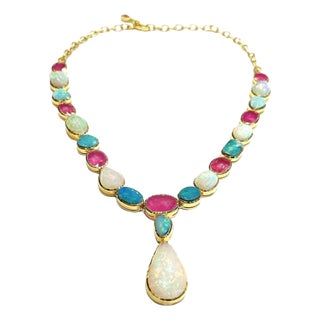 Bochic "Capri" Red Ruby & Fire Opal Necklace Set In 18K Gold & Silver For Sale