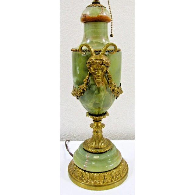 Antique French Neoclassical Green Onyx and Gilt Bronze Garland and Satyr Mounts Table Lamp For Sale - Image 9 of 17