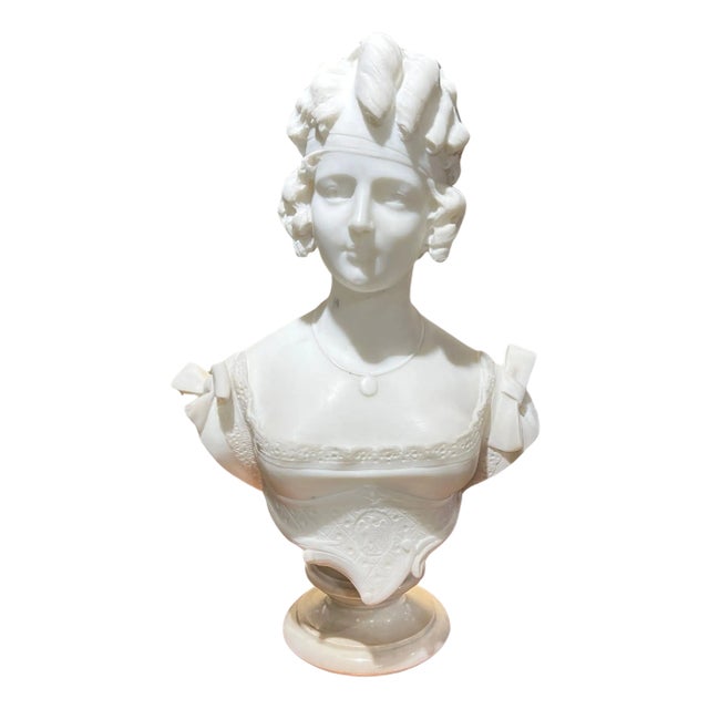 19th Century Continental Female Bust Sculpture in White Marble For Sale