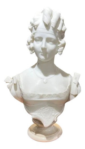 19th Century Continental Female Bust Sculpture in White Marble
