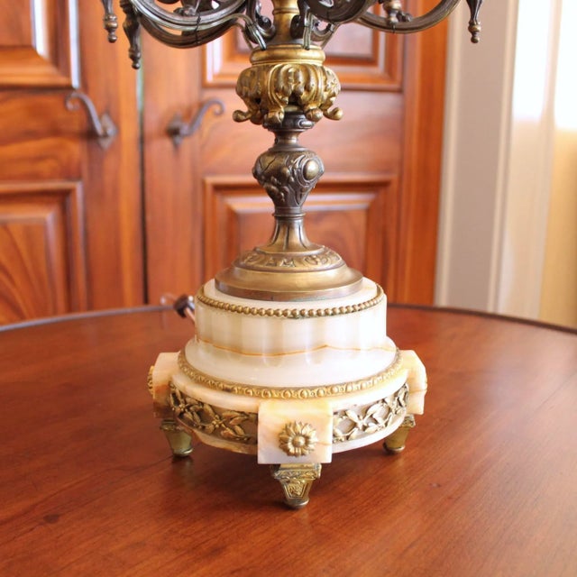 Metal Bronze and Alabaster Belle Époque Era Antique Lamp For Sale - Image 7 of 13