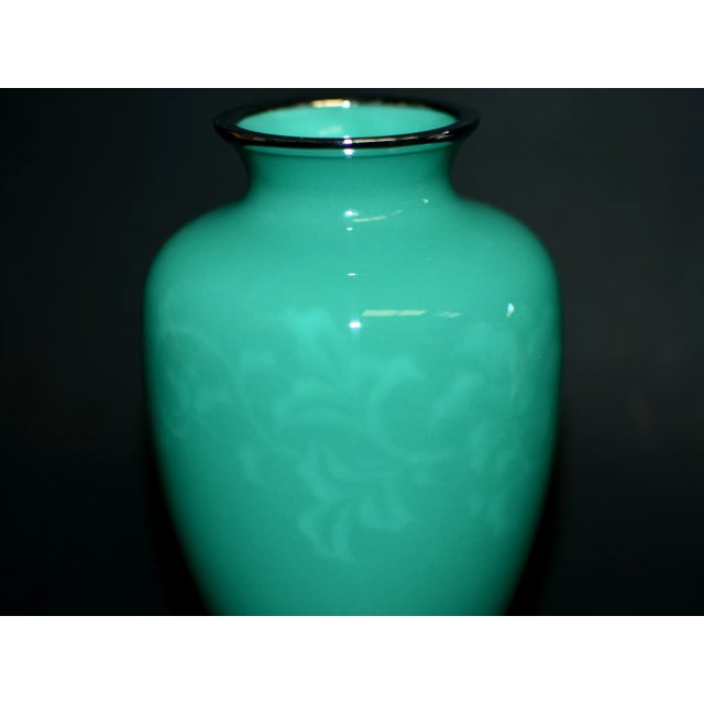 Metal Signed Ando Jubei Green Baluster Cloisonne Vase 7.5" For Sale - Image 7 of 12