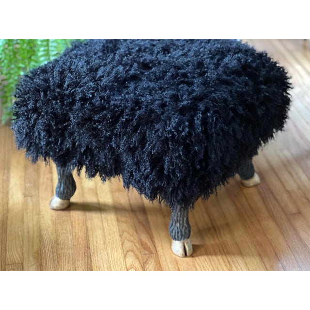 Contemporary Stool / Ottoman Sculpted and Gilt Faux Legs and Faux “Lamb” Washable Upholstery Textile- Made to Order For Sale - Image 3 of 7