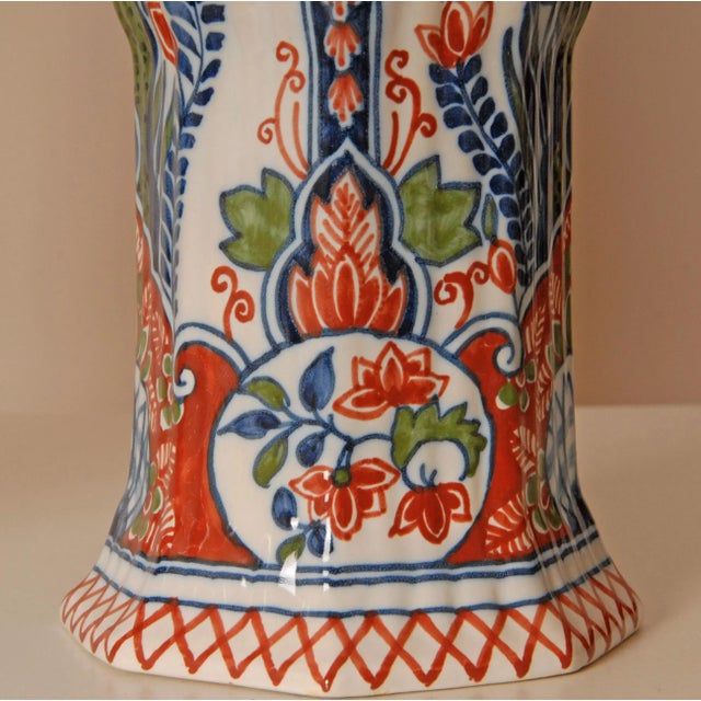 1940s Delft Vases Polychrome Delftware Chinoiserie Baluster Beaker Vases Set of 3 For Sale - Image 5 of 16