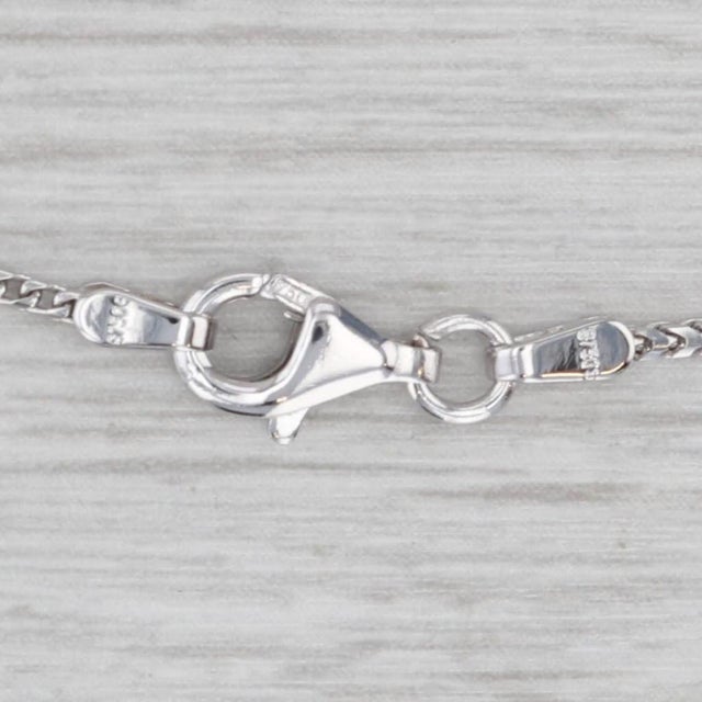 Metal: 18k White Gold Weight: 4.8 Grams Stamps: 14k Chain Style: Wheat Chain Closure: Lobster Clasp Length: 16" Width: 1.2 mm